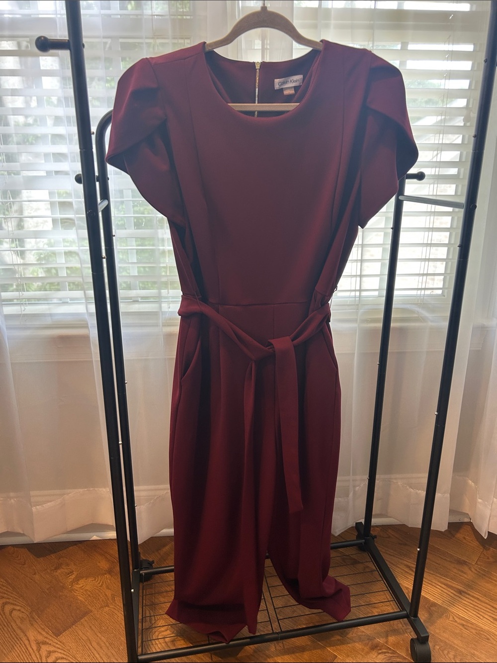 Calvin Klein Burgundy Jumpsuit with Self-Tie Waist